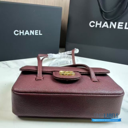 QC Chanel Preppy Coco Flap Bag in dark burgundy shiny caviar leather