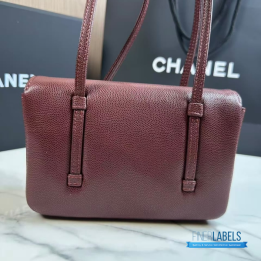 QC Chanel Preppy Coco Flap Bag in dark burgundy shiny caviar leather