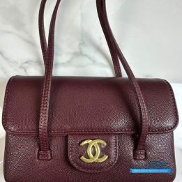 QC Chanel Preppy Coco Flap Bag in dark burgundy shiny caviar leather