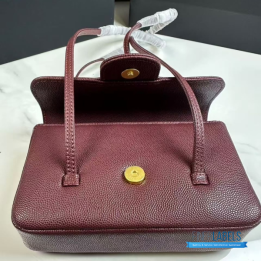QC Chanel Preppy Coco Flap Bag in dark burgundy shiny caviar leather