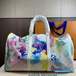 QC LV Monogram Watercolor Keepall Bandoulière 50 in multicolor/white