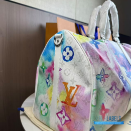 QC LV Monogram Watercolor Keepall Bandoulière 50 in multicolor/white