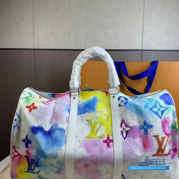 QC LV Monogram Watercolor Keepall Bandoulière 50 in multicolor/white