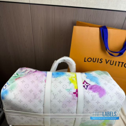 QC LV Monogram Watercolor Keepall Bandoulière 50 in multicolor/white