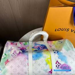 QC LV Monogram Watercolor Keepall Bandoulière 50 in multicolor/white