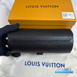 QC LV Etui 3 Montres watch case in black Taiga leather