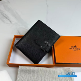 QC Hermès Béarn Compact Wallet in black