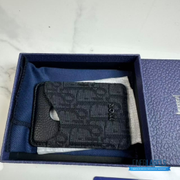 QC Dior Saddle Magnetic Card Holder in black